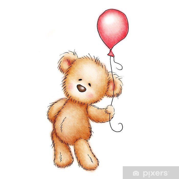 700x700 teddy bear with red balloon wall mural we live to change - Red Balloon Drawing