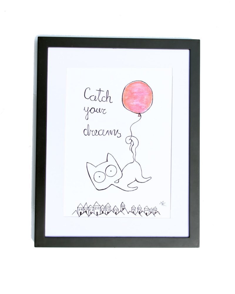 800x1000 drawing handmade cat with red balloon, catch your dreams art and cat - Red Balloon Drawing