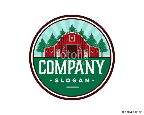 500x400 Hand Drawing Vector Red Barn On The Farm Fields With Pine Tree - Red Barn Drawing