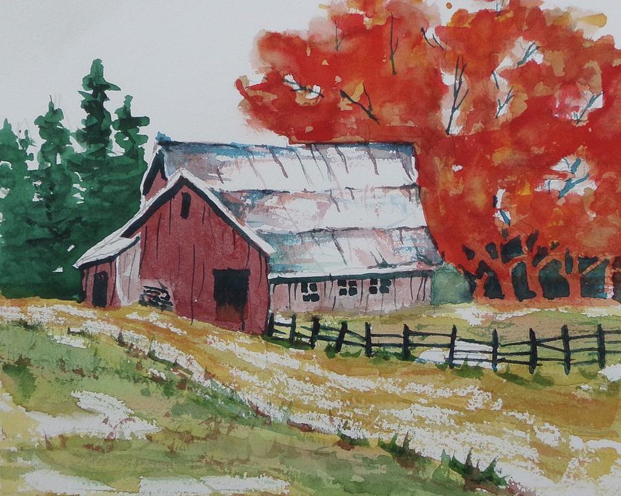 900x720 Red Barn Painting - Red Barn Drawing