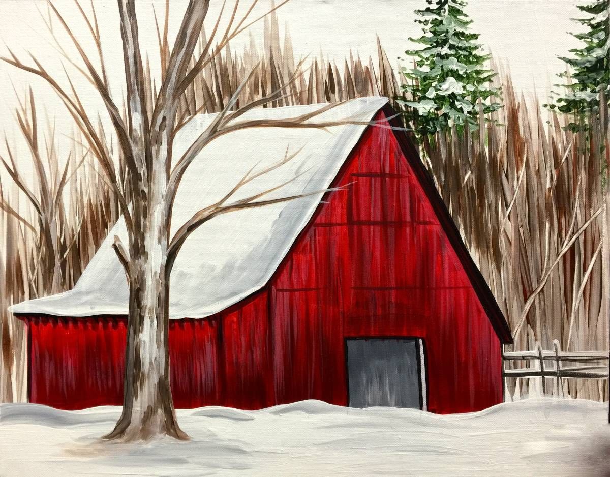 1200x938 Winter Red Barn Let's Paint Simple Acrylic Paintings, Painting - Red Barn Drawing
