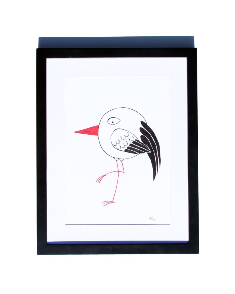 800x1000 Drawing Handmade Round Stork With Red Bow Art And Cat - Red Bow Drawing