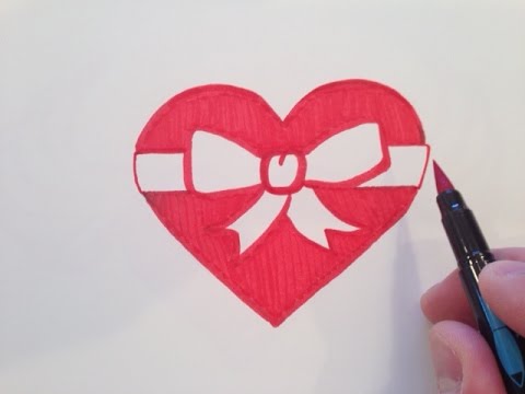 480x360 How To Draw A Red Heart With Bow - Red Bow Drawing