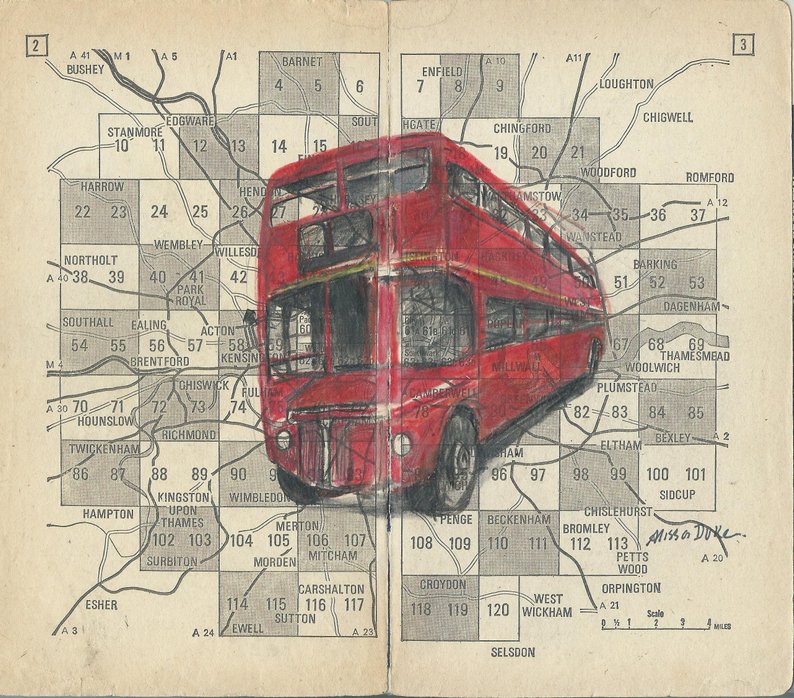 794x698 Drawing In Books Red Bus London A Z Etsy - Red Bus Drawing