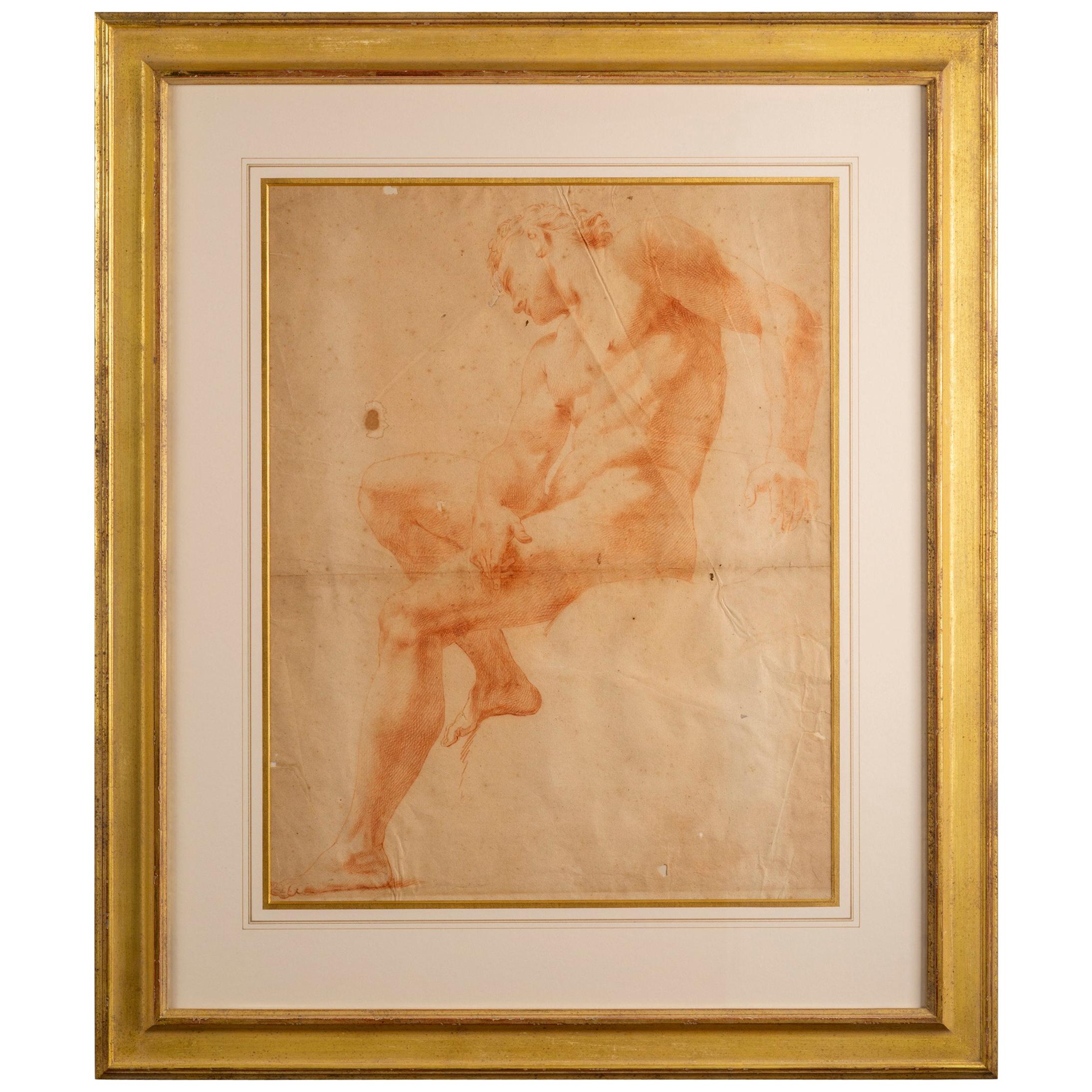 2189x2189 large red chalk drawing, century italian school for sale - Red Chalk Drawing