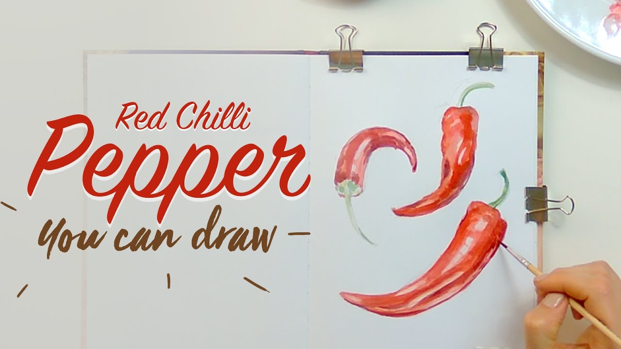 1280x720 how to draw two red chilli peppers watercolour vegetables step - Red Chili Drawing
