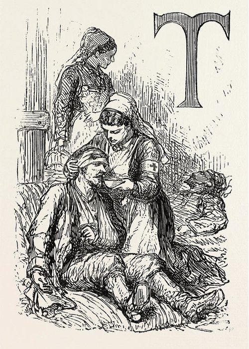 500x700 a nurse working for the red cross feeding a wounded man greeting - Red Cross Drawing