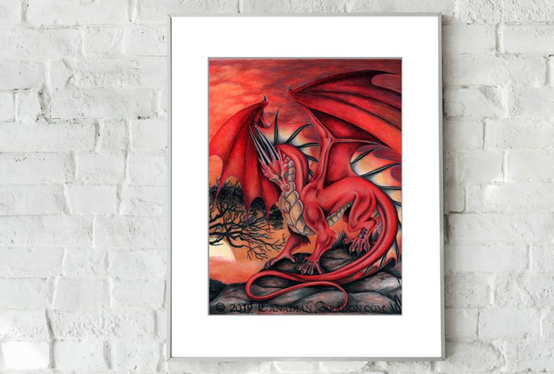 794x536 Red Dragon Drawing Original Wall Art Drawing Not A Print Of Etsy - Red Dragon Drawing