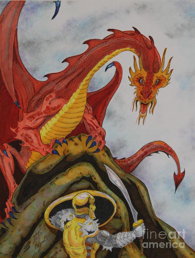 680x900 Red Dragon Vs, Knight Drawing - Red Dragon Drawing