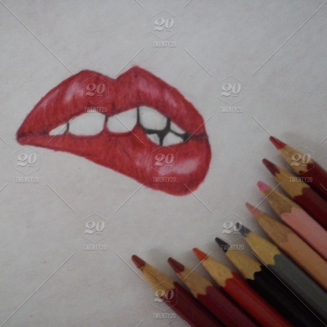 640x640 it is a drawing of a red lip stock photo - Red Drawing Pencil