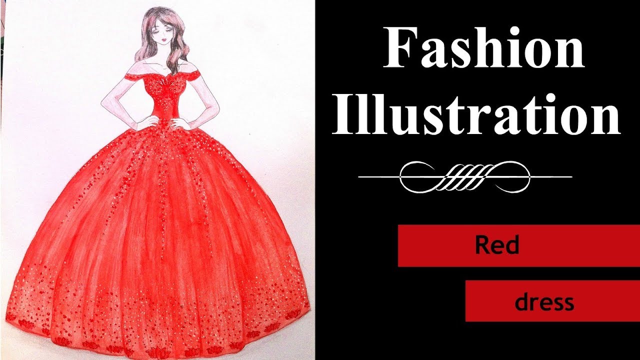 1280x720 How To Draw A Beautiful Red Dress Drawing Tutorial - Red Dress Drawing