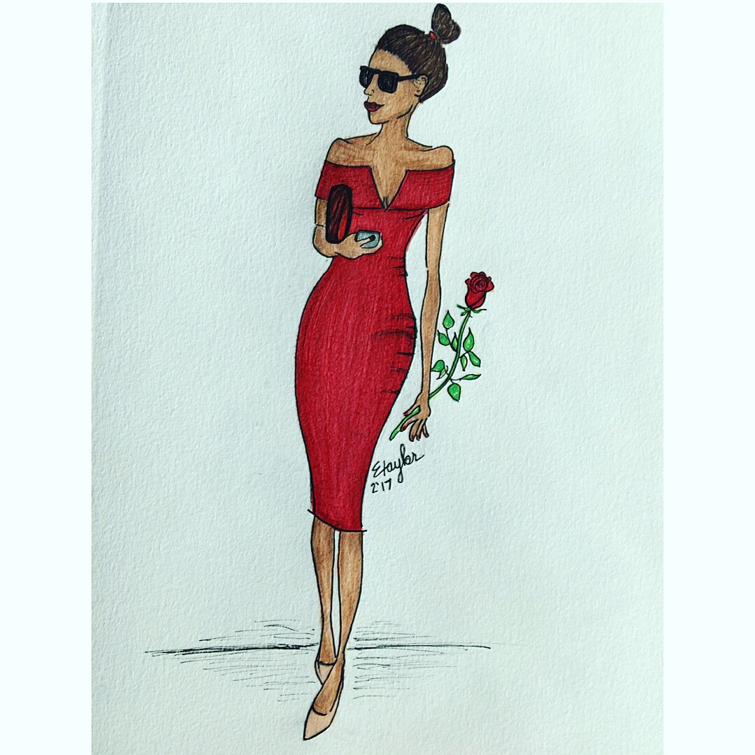 1080x1080 Little Red Dress Acire Sketching - Red Dress Drawing