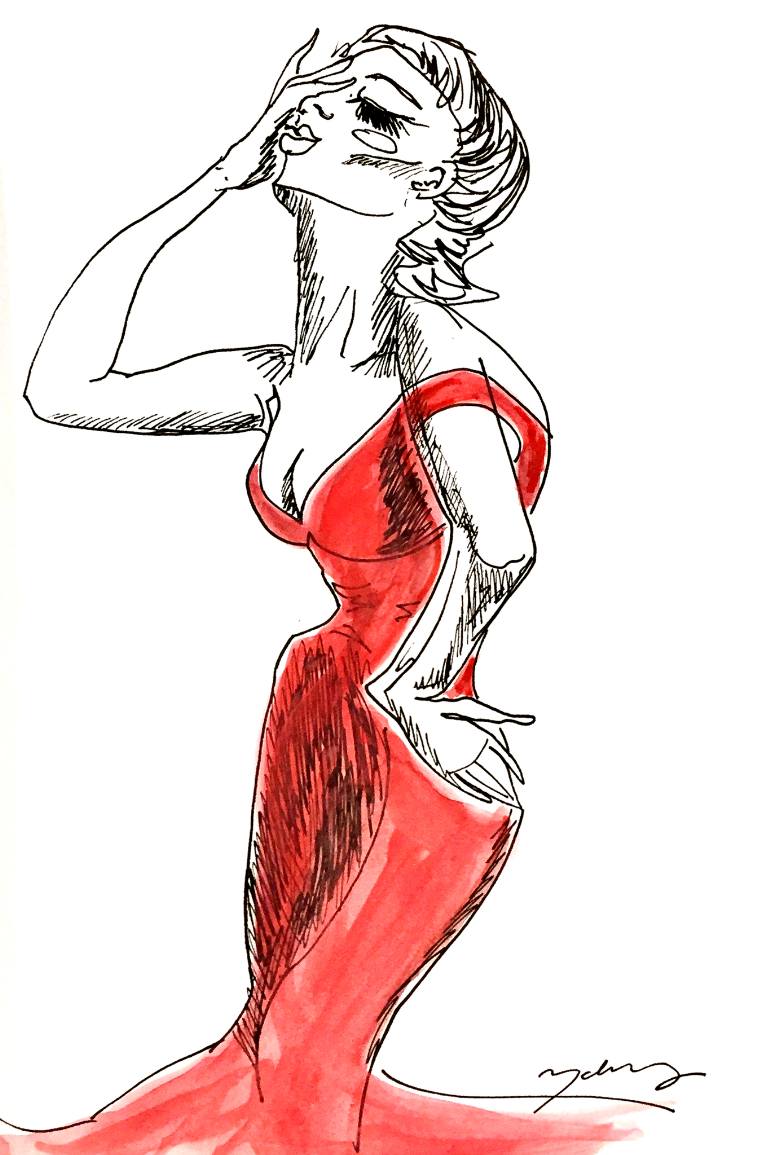 770x1155 Oh My Red Dress! Drawing - Red Dress Drawing