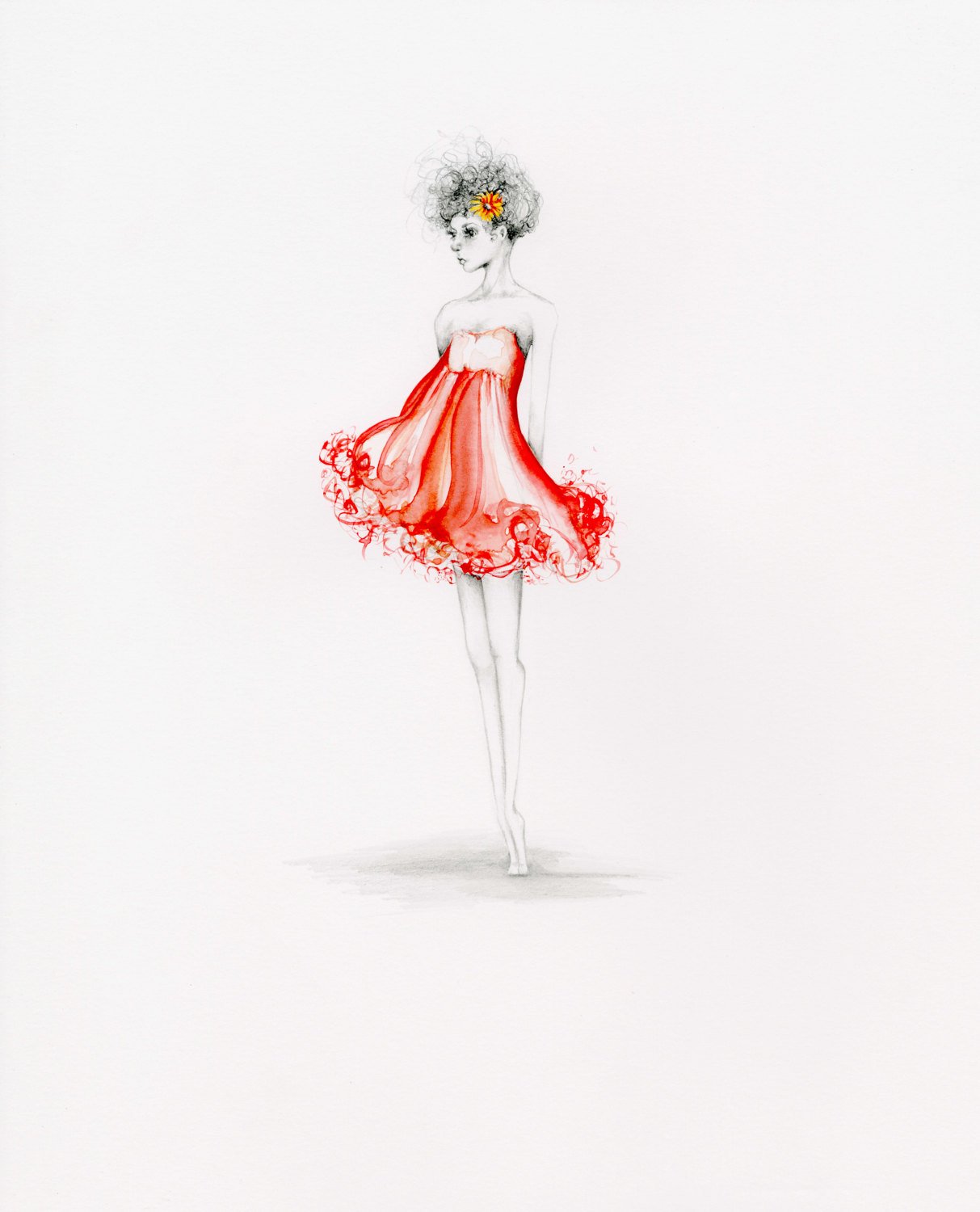 1213x1500 Original Fashion Illustration One Of A Kind Art Red Dress Etsy - Red Dress Drawing