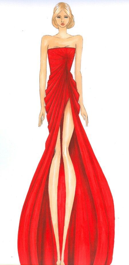 450x919 Fashion Illustration Ideas - Red Dress Drawing
