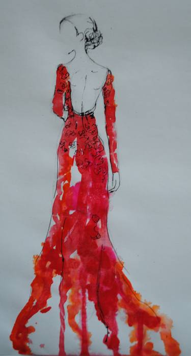 375x698 Red Dress Drawing - Red Dress Drawing