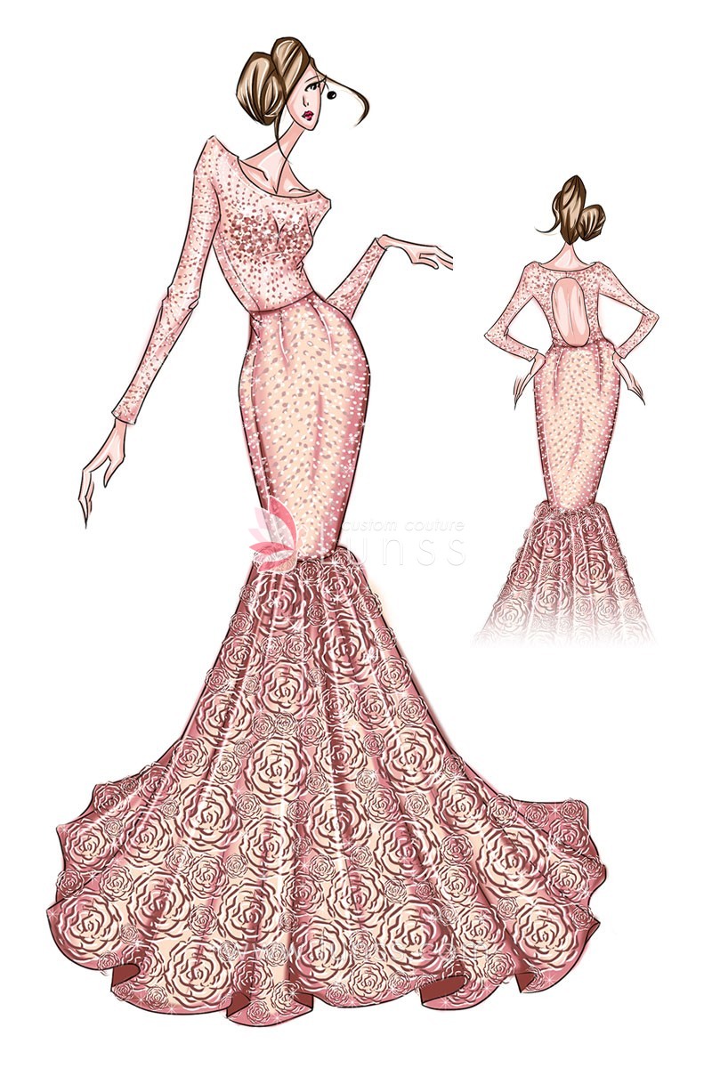 800x1200 rosette prom dress sketch, sketch of mermaid shimmering red prom - Red Dress Drawing