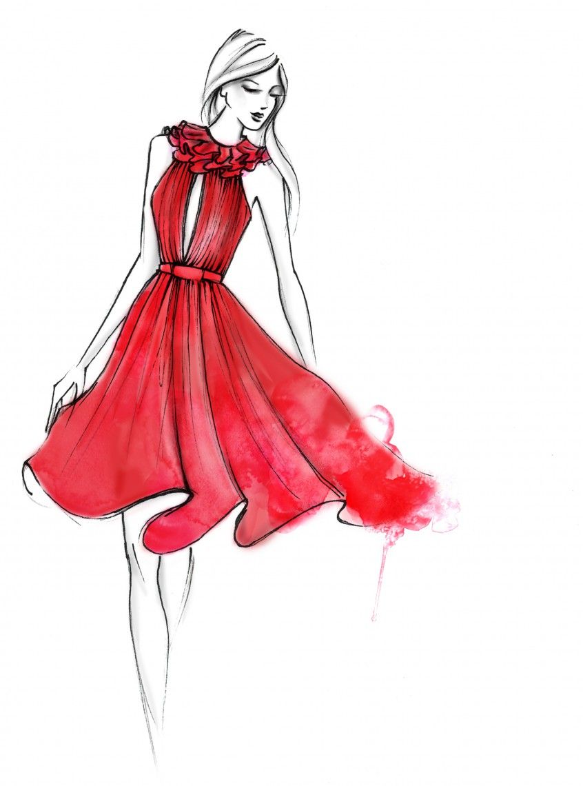 846x1140 Red Dress Art In Fashion Design Drawings, Dress Drawing - Red Dress Drawing