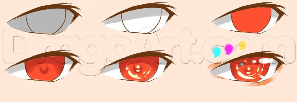 997x343 Drawing And Coloring Anime Eyes In S Step - Red Eye Drawing