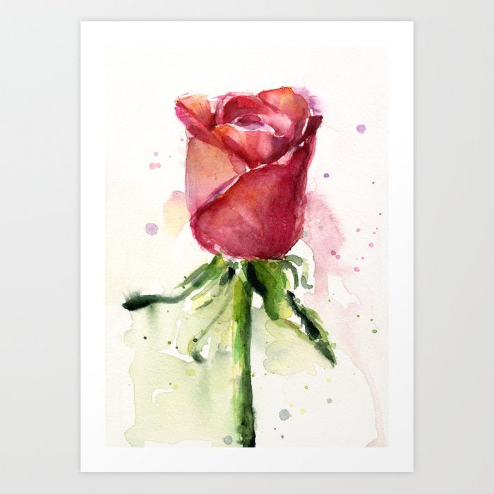 700x700 rose watercolor red flower painting floral flowers art print - Red Flower Drawing
