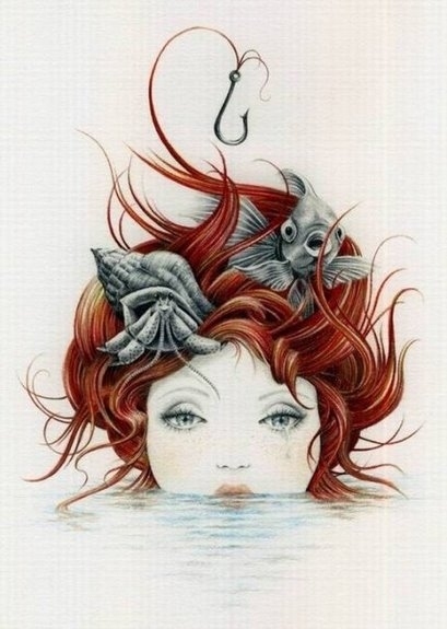 409x575 Courtney Brims, Crying, Drawing, Drawn, Fish, Red Hair - Red Hair Drawing