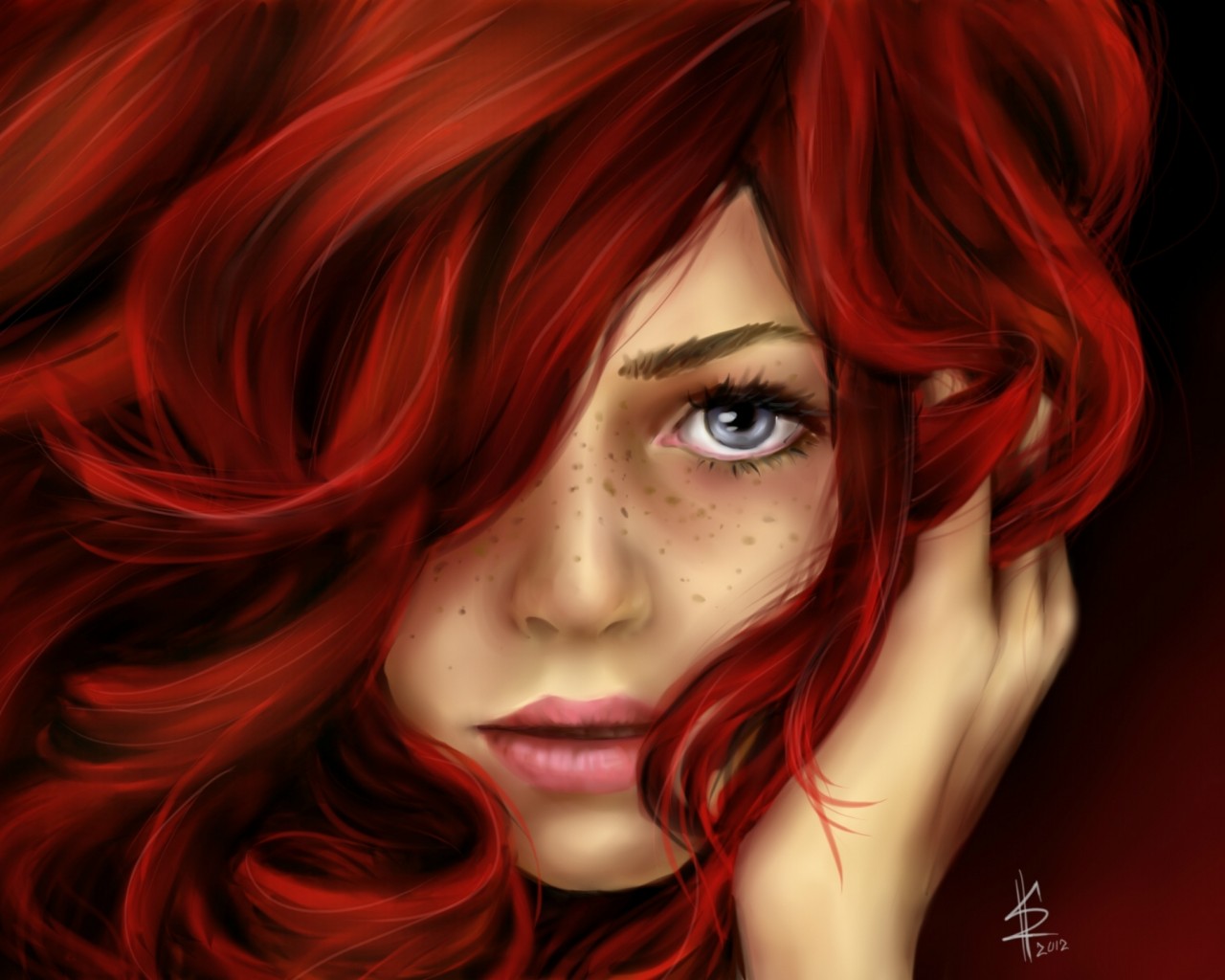 1280x1024 Beautiful Red Hair Girl Drawing - Red Hair Drawing