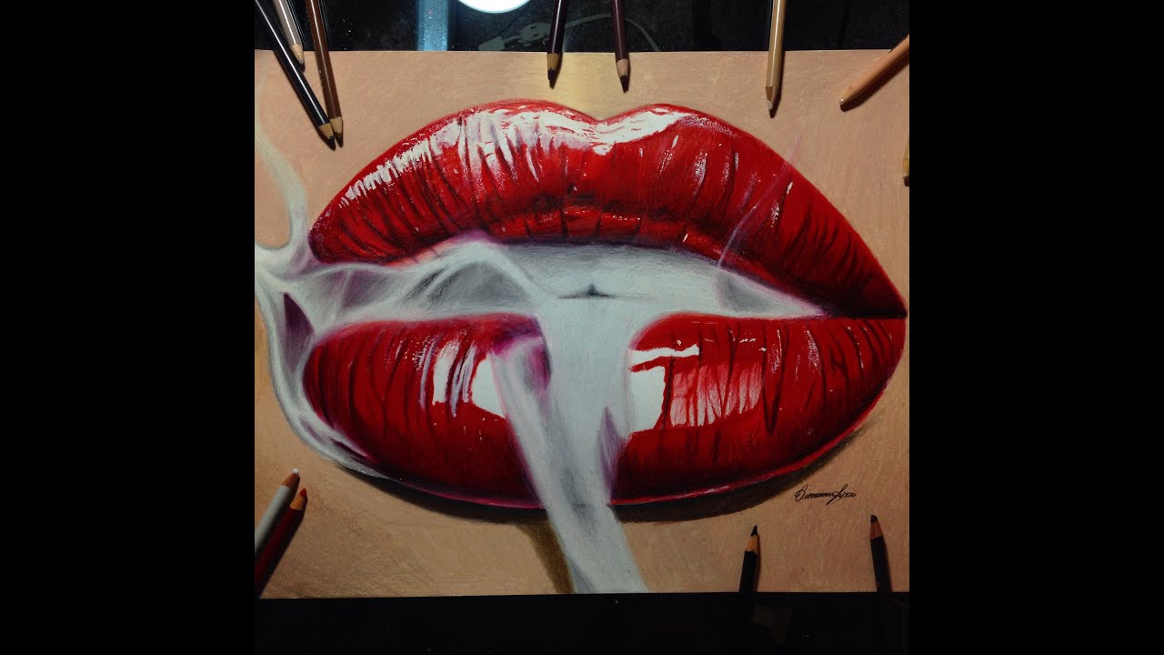 1280x720 realistic smoking red lips drawing timelapse - Red Lips Drawing