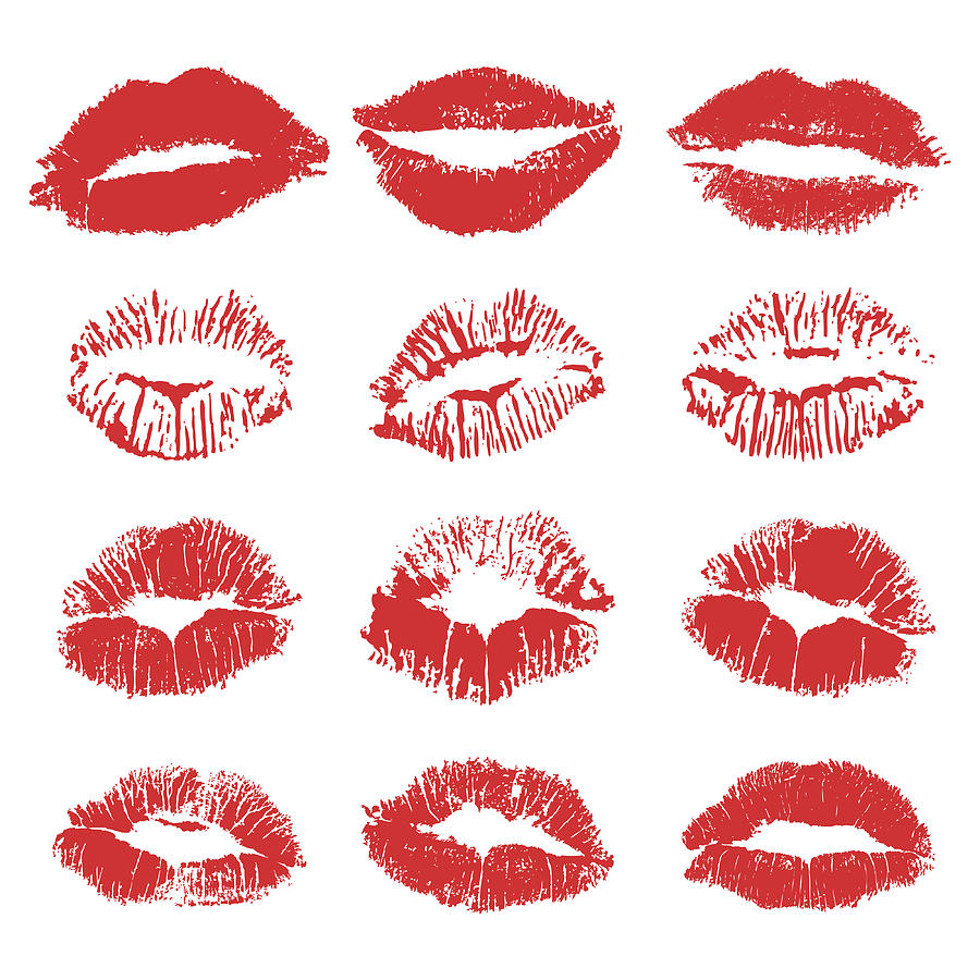 900x900 red lipstick kiss on white background vector flat illustration - Red Lips Drawing