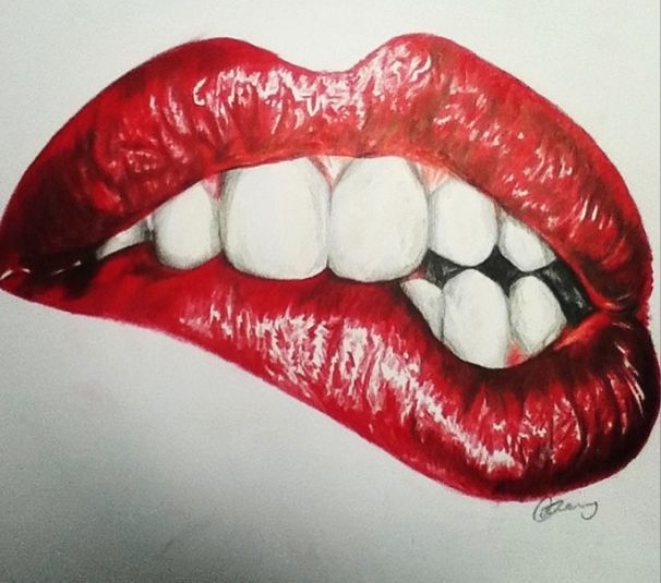 606x535 Red Lips Drawings Drawings, Illustration Art, Mouth Drawing - Red Lips Drawing