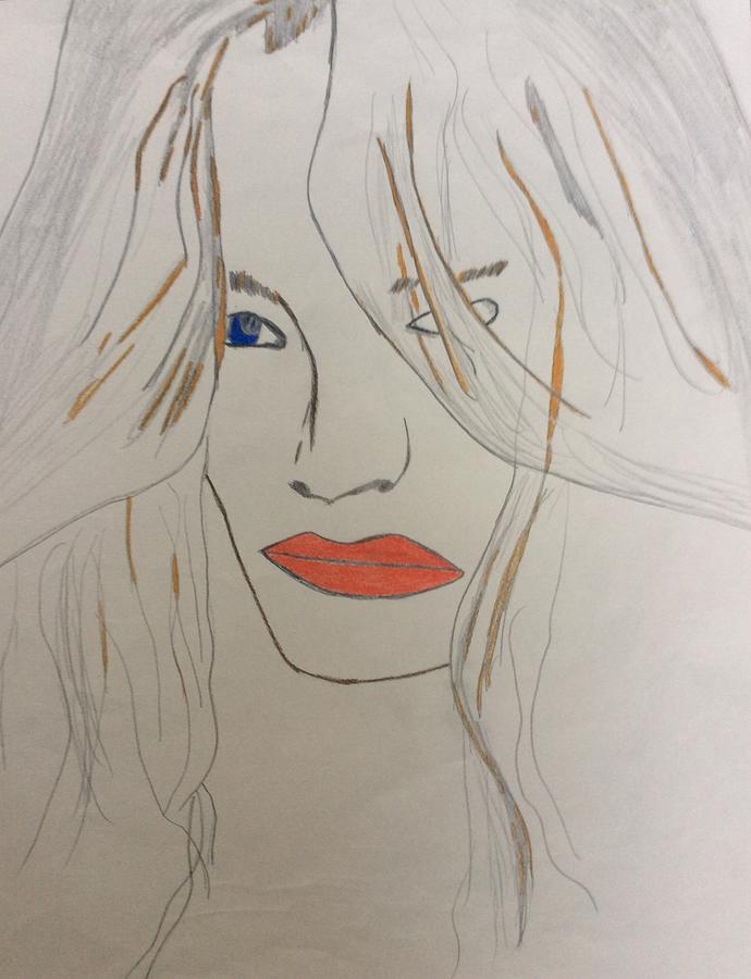 690x900 Woman With Red Lips Drawing - Red Lips Drawing