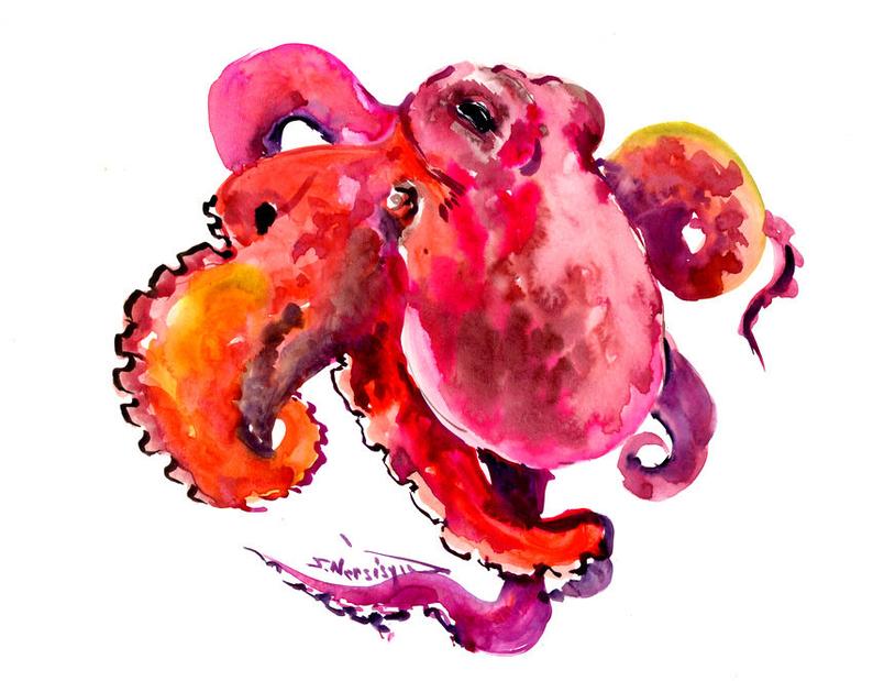794x619 octopus artwork pink purple red octopus artwork original etsy - Red Octopus Drawing