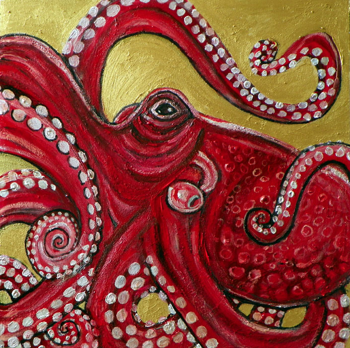 705x700 Red Octopus Animal Art - Red Octopus Drawing