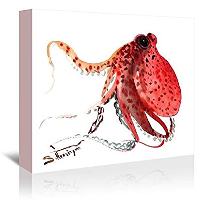 425x425 Americanflat Deep Red Octopus Gallery Wrapped Canvas - Red Octopus Drawing