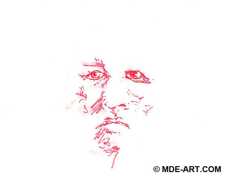 456x360 Drawing Of An Old Man Face With A Red Pen - Red Pen Drawing