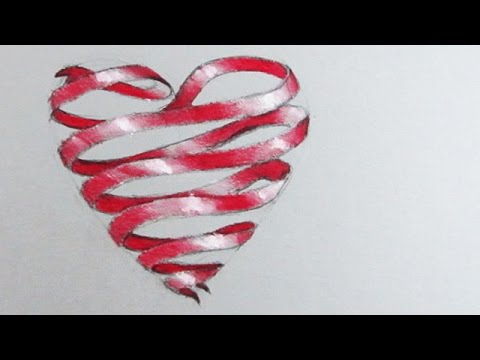 480x360 how to draw a love heart red ribbon - Red Ribbon Drawing