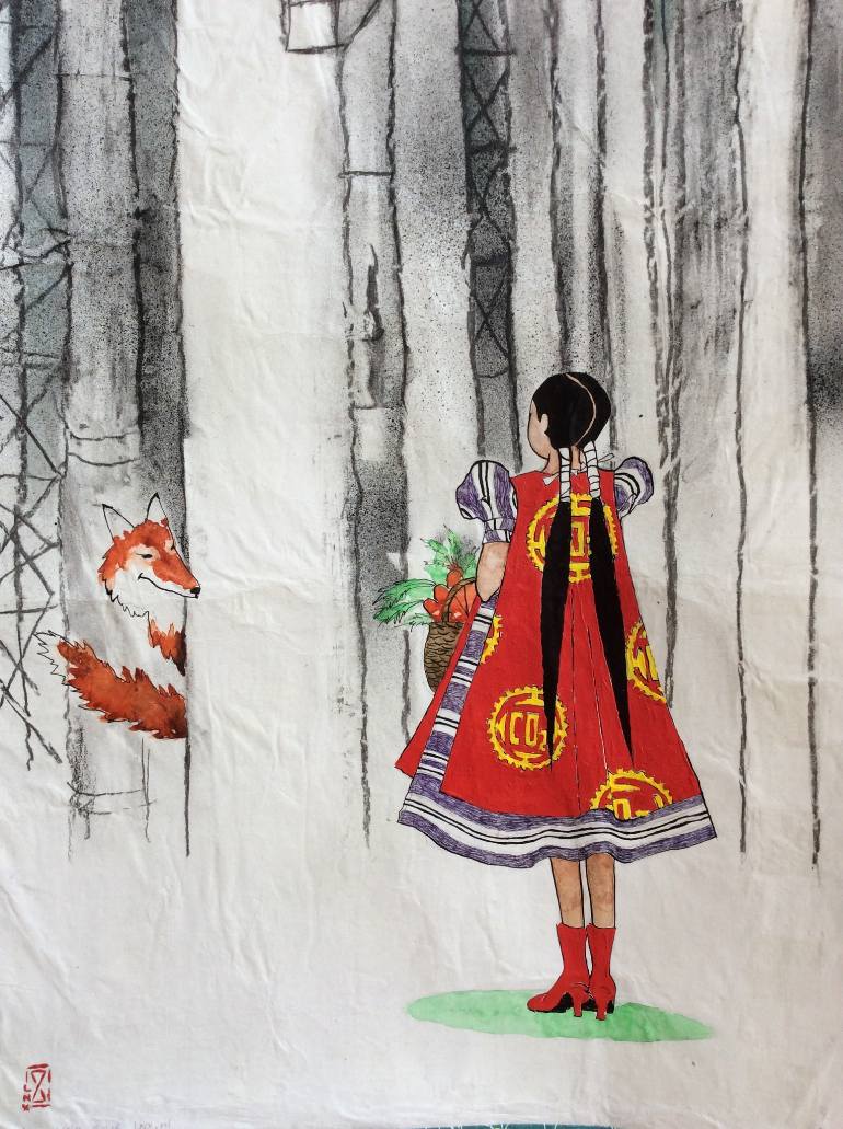 770x1031 red riding hood and the forest drawing - Red Riding Hood Drawing