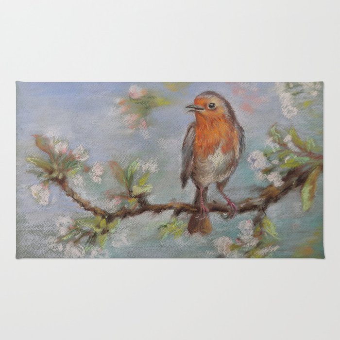 700x700 red robin small bird on a blooming twig wildlife spring scene - Red Robin Bird Drawing