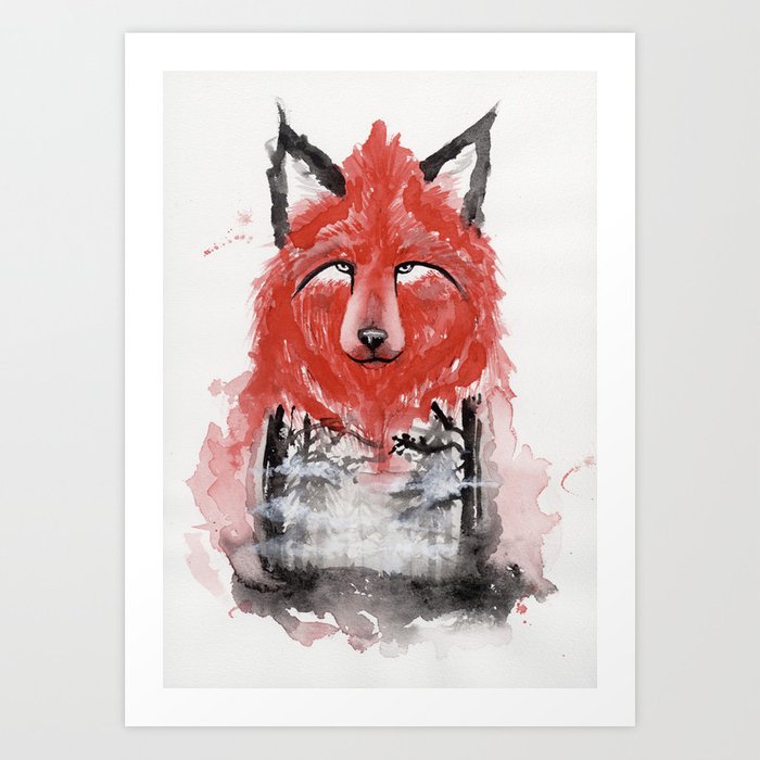 700x700 the red wolf fog art print - Red Wolf Drawing
