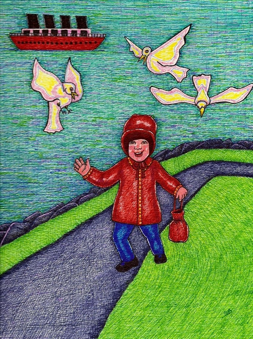 839x1123 Canuck Girl In Red Coat Drawing - Redcoat Drawing