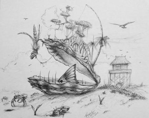 479x381 Original Drawing - Redfish Drawing