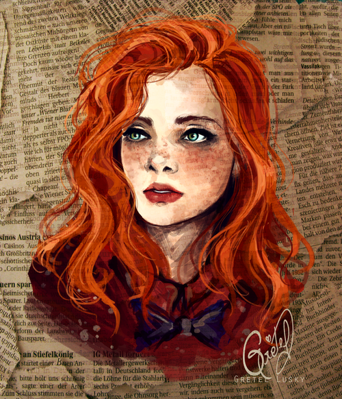 500x582 ginger girl drawing - Redhead Drawing