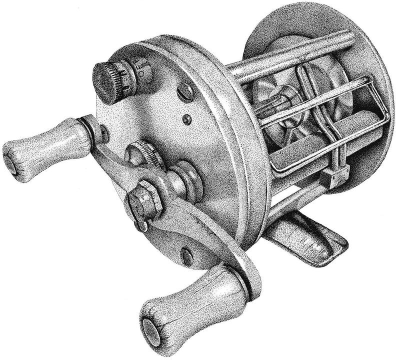 794x720 antique vintage fishing reel art baitcasting reel art etsy - Reel Drawing