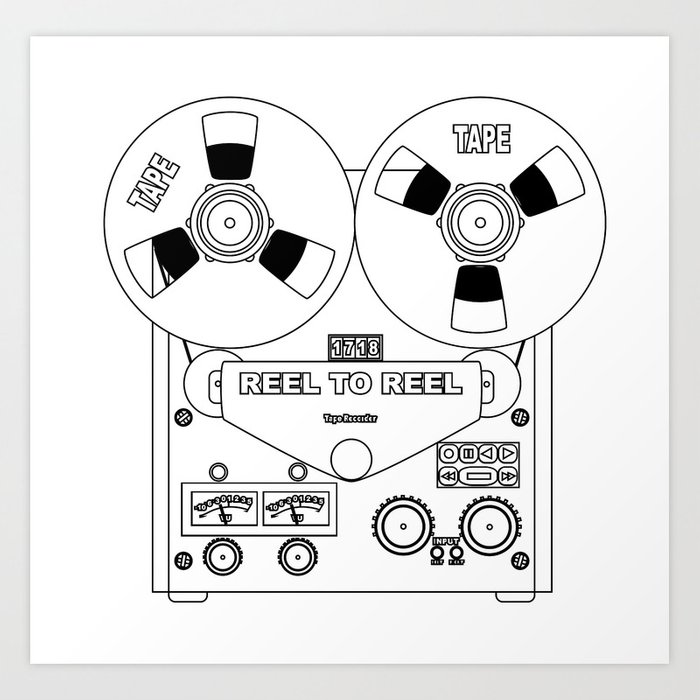 700x700 reel to reel line drawing art print - Reel Drawing
