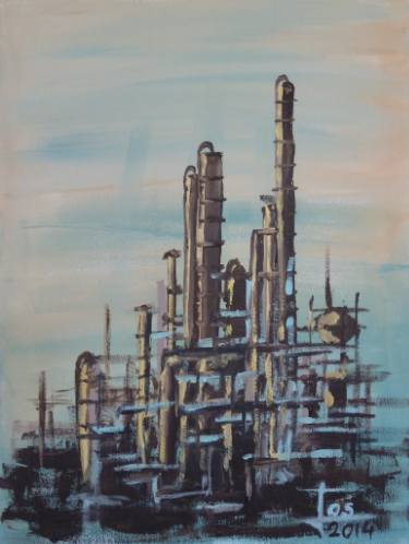 375x498 oil refinery painting - Refinery Drawing