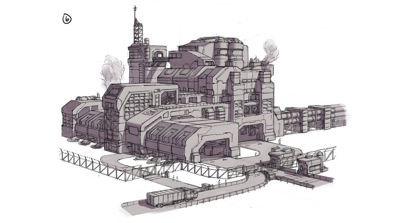 1280x720 sci fi metal refinery drawing - Refinery Drawing
