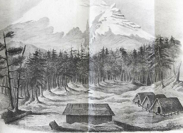 611x444 early drawing of tlamacas, the sulphur refinery - Refinery Drawing