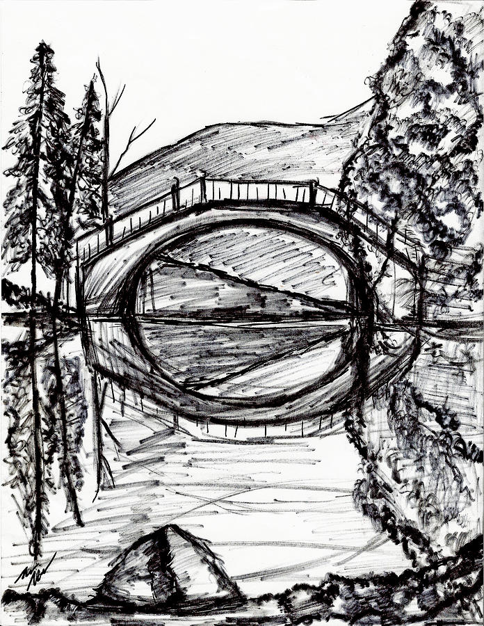 696x900 bridge reflection marker black white drawing drawing - Reflection Drawing