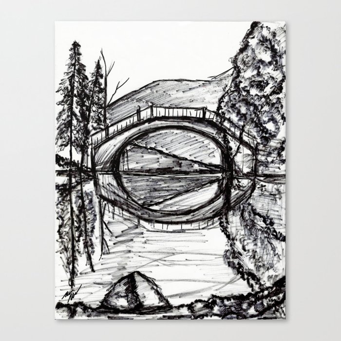700x700 bridge reflection marker black white drawing canvas print - Reflection Drawing