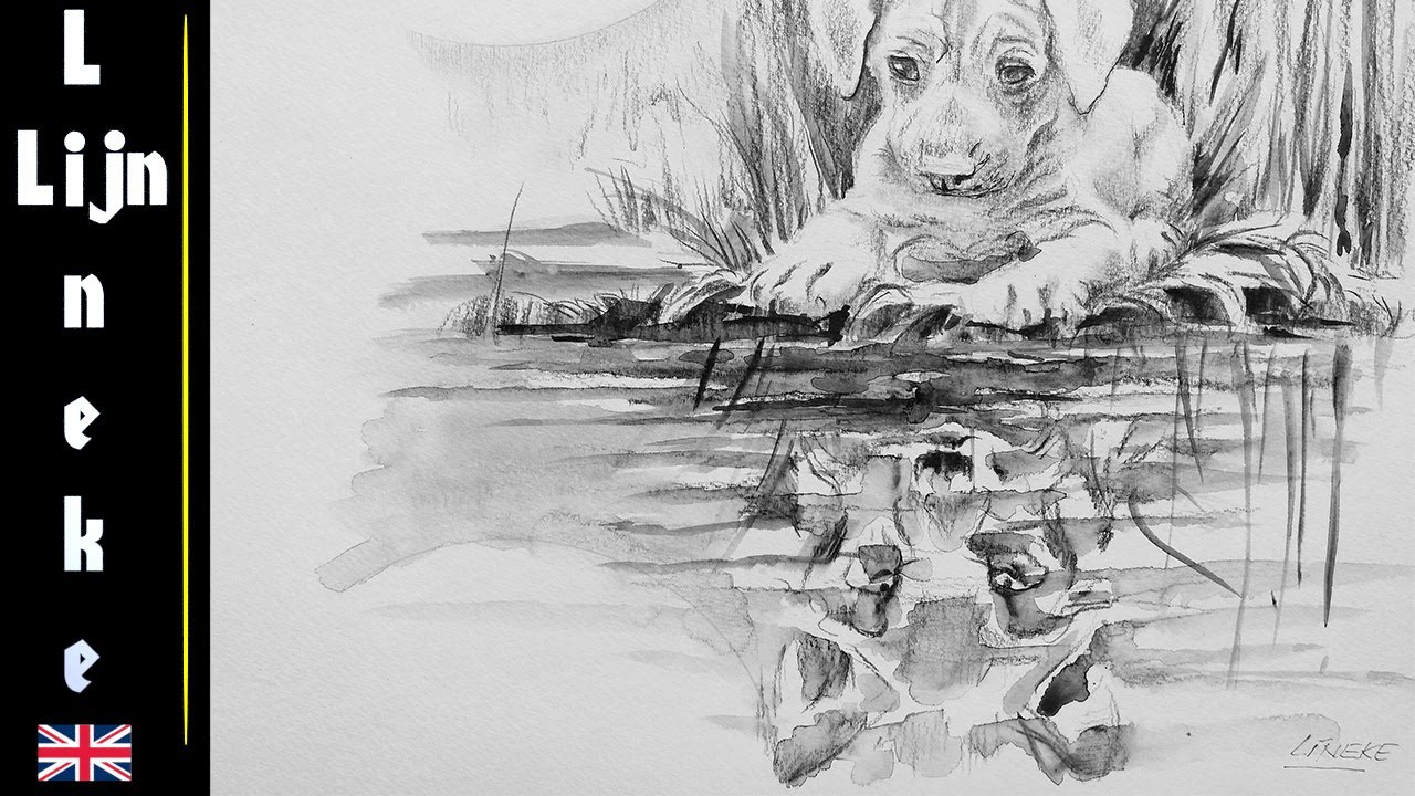 1280x720 draw puppy and wolf reflection watercolor pencil for beginners - Reflection Drawing
