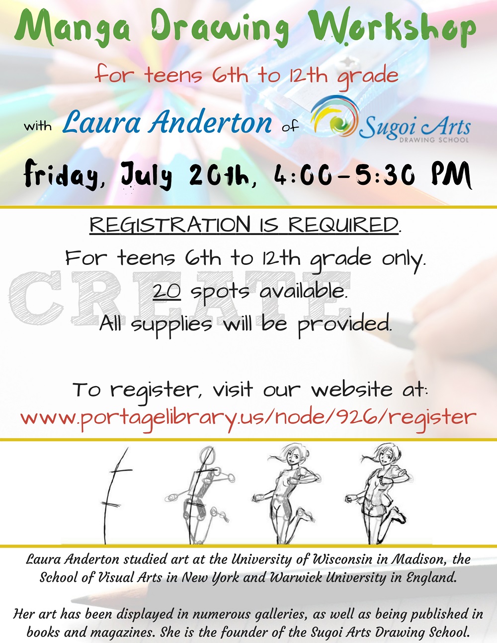 1000x1294 teen manga drawing workshop portage public library - Register Drawing